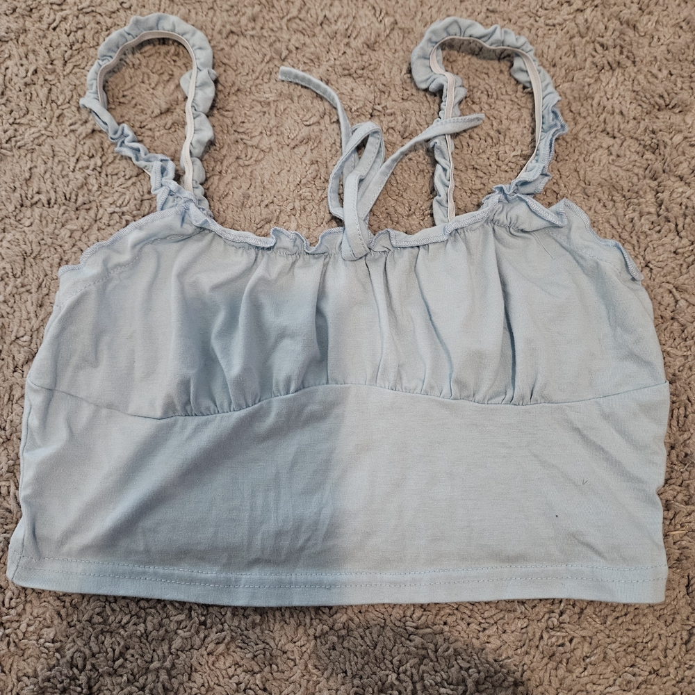 Light Blue Ruffled Crop Top